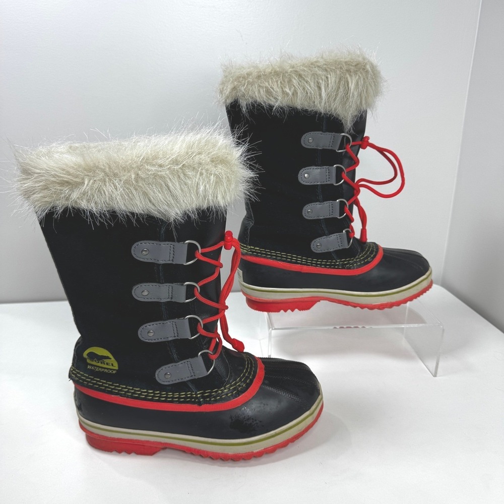 Sorel Joan of Arctic Boys Winter Boots Black Red Waterproof NY1858-011 Size 4